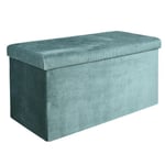 Coffre de rangement banc pliable velours côtelé bleu