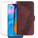 Verre trempé +Etui pour iPhone 6-7-8-SE 2020 4.7",[Magnétique] Fentes pour Cartes Housse en PU Cuir Portefeuille Etui,Vin rouge 004