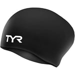 TYR Longs, Garde Les Cheveux Propres avec protège-Oreilles, Bonnet de Bain en Silicone imperméable pour Adulte, Femme et Homme (Noir)