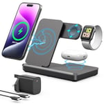 Foldable Wireless Charger,3 in 1 Wireless Charging Station for Apple Devices,15W Fast Wireless Charging Stand for iPhone 16/15/14/13/12/11,Phone and Watch Charger Stand for Apple Watch,for Airpods