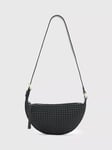 AllSaints Half Moon Studded Leather Cross Body Bag, Black