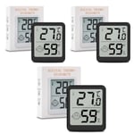 Lot Thermometre Interieur Maison 3 Pièces,Lcd Mini Digital Thermomètre Avec Hygromètre,Mesure De Précision Murale Pour Chambre Bébé,Culture Et Cave,Noir