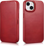 Leather Folio Case for iPhone 14, MagSafe, Card Sleeve, Red