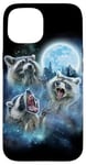 Coque pour iPhone 15 Cosmic Raccoon Trio hurlant sous la galaxie glacée au clair de lune