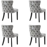 Lot de 4 Chaises Salle à Manger en Velour Chaise de Cuisine Moderne en Pieds Bois Massif Chaises de Salon Rembourrées Épais, Gris