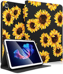 SurgeCraft for Samsung Galaxy Tab A7 Lite Case 8.7 Inch - Women Cute Girls Folio Cover Sunflower Black Kids Girly Unique Pretty Design for Samsung A7 Lite Tablet Cases SM-T220 / T225 / T227