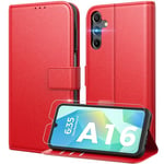 Peakally Coque pour Samsung Galaxy A16 5G/4G [ Verre Trempé Protection *1 ] [ Blocage du Signal RFID ] [ Premium PU ] [ Pochette de Portefeuille ] Etui à Rabat pour Samsung A16 5G/4G, Rouge