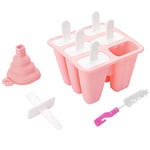 CUQOO Silicone 6 Cavity Popsicle Ice Lolly Mould in Pink – Easy to Remove Reusable Ice Cream Mould for Kids Adults | BPA Free Easy Release Ice Lolly Maker | Mess Frozen Treats Dishwasher Safe