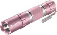 VARTA Lampe Torche LED incl. 1x pile AA, Lipstick Light, lumière, lampe de poche avec dragonne, boîtier en aluminium et poignée en caoutchouc, facile à trouver - brille dans le noir, rose