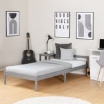 Lit Simple Enfant en Bois 90x200 Sommier à lattes Cadre de Lit Gris Homestyle4u