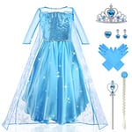 URAQT Robe Enfant de Princesse, Costume Princesse avec Accessoires de Baguette Magique Princesse Couronne, Déguisement de Cape Brillante de Luxe pour Fête/Cosplay(100)