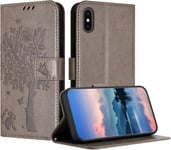 Coque Pour Iphone Xs/Iphone X (5,8 Pouce), Coque Portefeuille Housse Cuir Avec Porte Cartes Et Bequille Fermeture Magnetique Etui Pour Iphone Xs - Gris