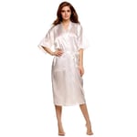 GROPC Women Satin Dressing Gown,Valentines Day Sexy Lingerie Plus Size With Pockets Silk Silky Babydoll Robe Print Dress Bathrobe Kimono Chemises Sleepwear Homewear For Friend Gifts,White,L