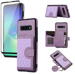 Asuwish Phone Case for Samsung Galaxy S10 Wallet Cover with Tempered Glass Screen Protector and Crossbody Strap Lanyard Credit Card Holder Stand Multiple Cell S 10 Edge 10S GS10 X10 Women Girls Purple