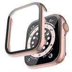 Miimall Case Compatible with Apple Watch SE Series 6/5/4 40mm 44mm Screen Protector, Smooth Metal Frame Protective Case HD Tempered Glass Film All-Round Protective Cover for iWatch 44mm/40mm-Pink