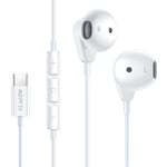 AGPTEK USB Type C Earphones, HiFi Stereo Noise Cancelling Sport Wired Headset with Mic & Volume Control for Ipad Pro, HUAWEI Mate10/P20/ Mate 20, Samsung Note10+5G/Note10/A8s, Mi 5/6/8/9, White