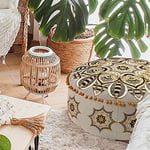 Mandala Life ART Décoratif Pouf Tabouret - Rembourrage Non Inclus 60x20cm Ronde Coton - Boho Chic Coussin de Sol Décor Fait Main - Broderie Coloré