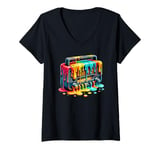 Womens Dripping Paint Art Vintage Radio Antique Radios V-Neck T-Shirt