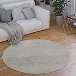 Paco Home Tapis Rond Salon Tapis Poil Ras Moderne Moelleux Lavable Monochrome, Dimension:200 cm Rond, Couleur:Argent