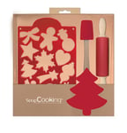 ScrapCooking - Kit Pâtisserie Biscuits de Noël - Coffret Cadeau Moule Découpoir, Spatule & Rouleau - Bois Silicone & Inox - Moule à Gâteau Enfant - Cuisine Biscuit - 1142