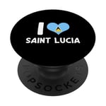 I Love Saint Lucia Pride St. Lucian Flag Heart PopSockets Adhesive PopGrip