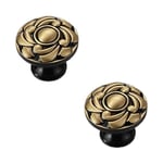 Ccykxa - Lot de 2 boutons de meuble vintage en laiton - Motif floral antique - En métal noir et doré - Pour armoire de cuisine, tiroir, armoire (34