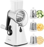 Rotary Cheese Grater, Reemix Rotary Vegetable Slicer, Rotary Kitchen Mandoline Vegetable Slicer with 3 Replaceable Stainless Steel Blades (White)