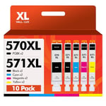 HALLOLUX 570XL 571XL 10-Pack(2PGBK/2BK/2C/2M/2Y) Ink Cartridge for Canon PGI-570 CLI-571 570XL 571XL Compatible with Canon PIXMA TS5050 MG5750 TS5051 MG6851 MG6850 MG5700 MG5751 MG5753 MG6852