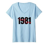 Womens Year Of Birth 1981 Birthday Design Vintage Born In 1981 V-Neck T-Shirt