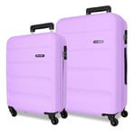 ROLL ROAD Flex Suitcase Set Ochre 55/65 cm Rigid ABS Side Combination Lock 92L 5.7kg 4 Wheels, Purple, 38 x 55 x 20 cm / 46 x 65 x 23 cm, Set of 2 suitcases