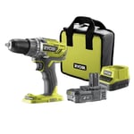 RYOBI - Perceuse-visseuse 18V ONE+ - 50 Nm - 500-1800 tr/min - mandrin 13 mm + 1 batterie 2 Ah, chargeur & sac - R18DD3-120S