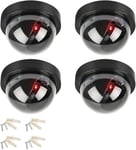 Lot de 4 Camera Factice, Fausse Camera Surveillance Exterieur & Intérieure, Fausse de Sécurité Caméra Dôme CCTV avec LED Clignotant Lumière pour Les Entreprises Magasins Accueil