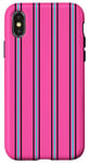 Coque pour iPhone X/XS Rose Bleu Noir Rayé Girly Esthétique Preppy Stripe