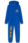 Super Mario Boys Onesie, Fleece Pyjamas Age 4-15, Gifts for Gamers Boys Teens (Blue, 9-10 Years)