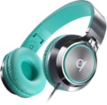 Artix CL750 Wired Headphones with Microphone and Volume Control, On Ear Stereo Noise Isolating Head Phones Corded with Adjustable, Foldable Headband for Computer, Laptop & Cell Phone (Turquoise/Gray)