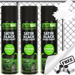 3 x Autotek SATIN BLACK Spray Paint For Metal Fence, Gate, Grills, Pipes +G+CP