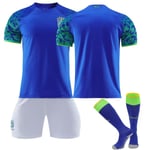 Brasilien bortatröja 2022/23 Qatar VM-tröja fotbollströja T-shirt Shorts Kit Fotboll 3-delade set för barn Vuxna Kids 26(140-150cm)