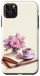 Coque pour iPhone 11 Pro Max Aquarelle Purple Pink Flower Books And Coffee