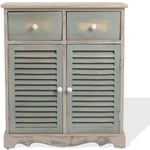 Mobili Rebecca - Rebecca Mobili Commode Meuble 2 Porte 2 Tiroirs Bois Clair Vert 70x60x30