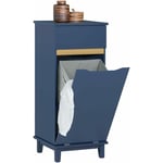 BZR114-B Armoire à Linge Meuble Bas de Salle de Bain Corbeille à Linge Meuble de Rangement avec 1 Tiroir et 1 Panier à Linge Amovible, Bleu foncé