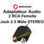 Adaptateur 2 RCA Femelle vers Jack 2,5 Mâle STEREO Capot Plastique