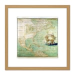 Map Bernou 1681 North Central South America Pictorial 8X8 Inch Square Wooden Framed Wall Art Print Picture with Mount