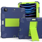 Compatible with iPad 12.9 Inch Tablet Protective Case, Silicone PC Two Colours Stand Tablet Protective Case, Navy Blue & Yellow-Green