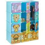 Relaxdays - tagère rangement enfants casier modulable plastique animaux penderie armoire portes tringle, bleu