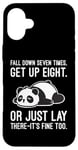 Coque pour iPhone 16 Plus Fall Down Seven Times, Get Up Eight - Humour amusant Lazy Panda