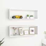 Bonnevie - Lot de 2 Étagère cube murale Étagère de Rangement - Meuble de rangement Blanc brillant 80x15x26,5cm Aggloméré BV550008