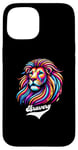 Coque pour iPhone 15 Lion coloré avec inscription « Bravery »