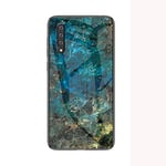 Coque Samsung Galaxy A50,Marbre Verre trempé Ultra Fine Silicone Housse Original Étui de Protection en Souple Doux TPU Gel Bumper pour Samsung Galaxy A50 (Bleu)