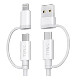 BASESAILOR Câble Chargeur Multi USB C 2M,4-en-1 Universel Type C Charge Rapide Cordon avec USB-A/Lightning Ports pour iPhone 16 15 14 13 Pro,Apple iWatch 8 9 10,iPad Air 4 5 Mini 6,Galaxy S24 S23 A54