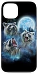 Coque pour iPhone 13 Cosmic Raccoon Trio hurlant sous la galaxie glacée au clair de lune